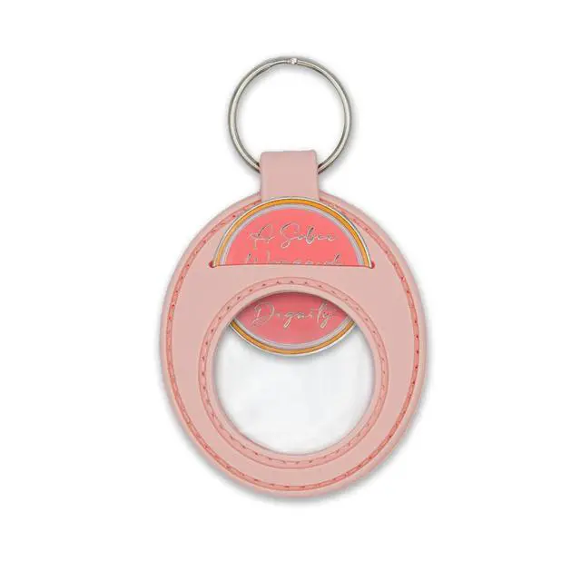 Alt view image 2 of 6 - Pink AA Coin Holder Keychain for Sobriety Chip Medallions and Recovery Tokens