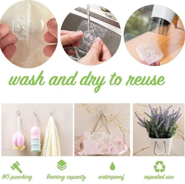Alt view image 4 of 7 - Adhesive Hooks, Heavy Duty, 33 lb (Max) 15KG, Waterproof, Oilproof, Reusable, Seamless, Transparent Small 8 Pcs, for Kitchen Bathroom Office