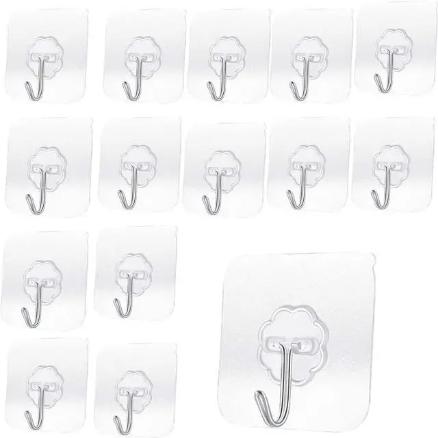 Alt view image 7 of 7 - Adhesive Hooks, Heavy Duty, 33 lb (Max) 15KG, Waterproof, Oilproof, Reusable, Seamless, Transparent Small 8 Pcs, for Kitchen Bathroom Office