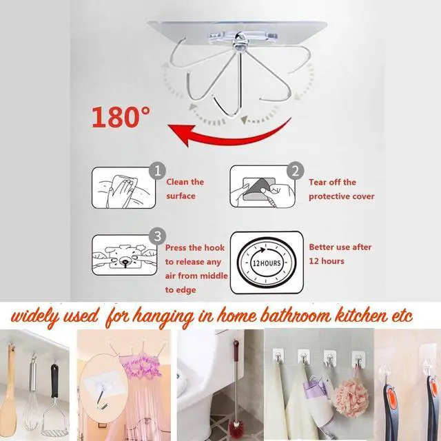 Alt view image 3 of 7 - Adhesive Hooks, Heavy Duty, 33 lb (Max) 15KG, Waterproof, Oilproof, Reusable, Seamless, Transparent Small 8 Pcs, for Kitchen Bathroom Office