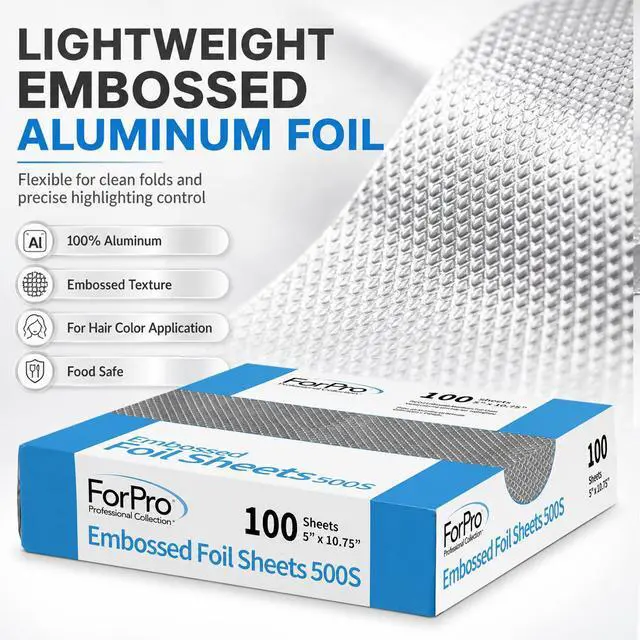 Alt view image 3 of 7 - ForPro Professional Embossed Pop-Up Hair Foil Sheets, 5"W x 10.75"L, 100 Count, Non-Slip Pre-Cut Aluminum Foils