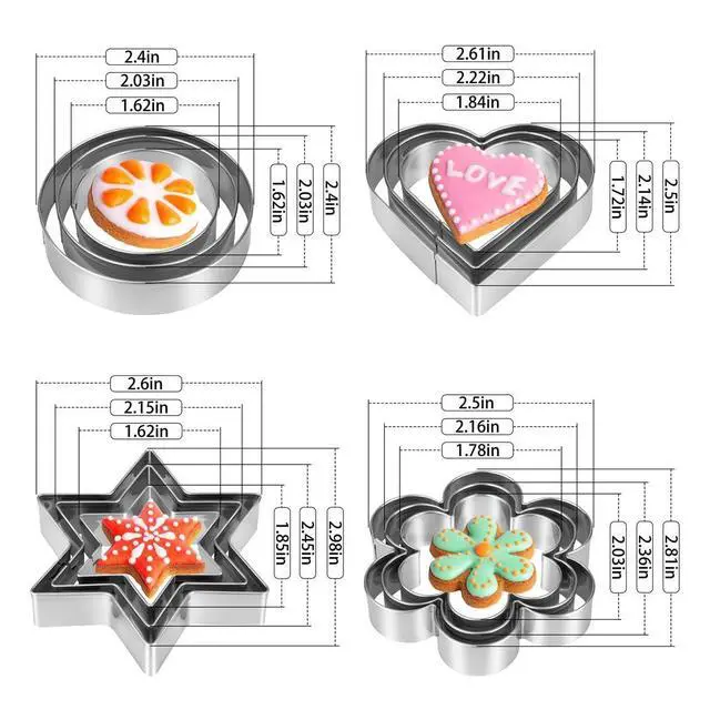 Alt view image 4 of 7 - Stainless Steel Cookie Cutters Set 12 Pieces: 3 Heart, 3 Star, 3 Flower, 3 Round for Valentine's Day Christmas Holiday