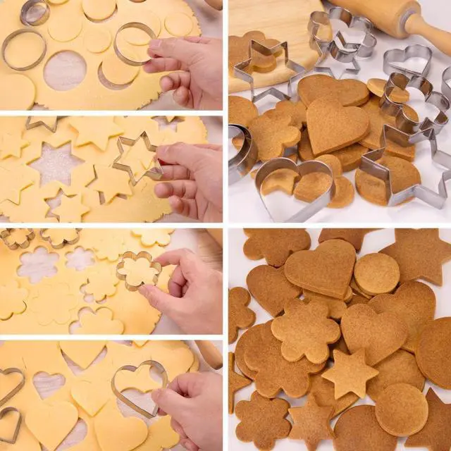 Alt view image 3 of 7 - Stainless Steel Cookie Cutters Set 12 Pieces: 3 Heart, 3 Star, 3 Flower, 3 Round for Valentine's Day Christmas Holiday