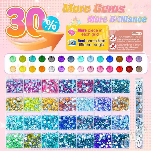 Alt view image 2 of 7 - Qiipii 28 Color 4mm Crystal Resin Rhinestones with B7000 Glue SS16 Flatback Bedaazler Kit for Nails, Eyes, Face, Makeup, Tumblers, Bottles, Crafts