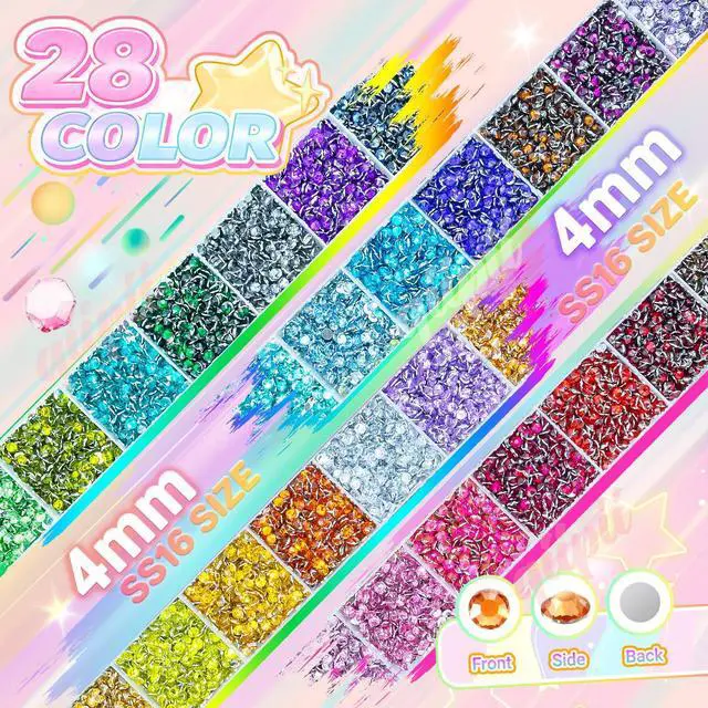 Alt view image 4 of 7 - Qiipii 28 Color 4mm Crystal Resin Rhinestones with B7000 Glue SS16 Flatback Bedaazler Kit for Nails, Eyes, Face, Makeup, Tumblers, Bottles, Crafts