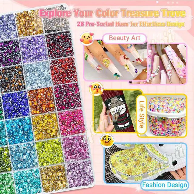 Alt view image 7 of 7 - Qiipii 28 Color 4mm Crystal Resin Rhinestones with B7000 Glue SS16 Flatback Bedaazler Kit for Nails, Eyes, Face, Makeup, Tumblers, Bottles, Crafts