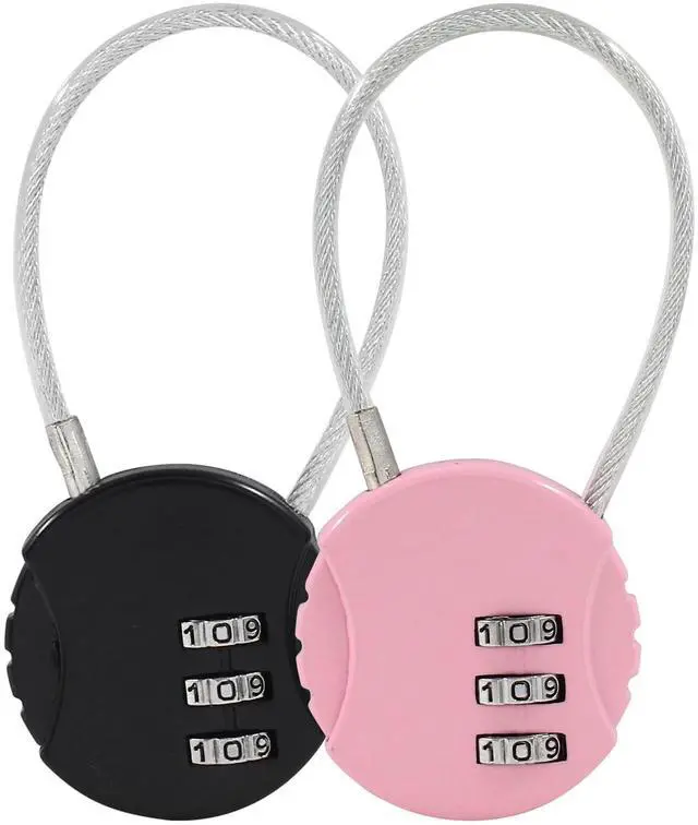 Main image of Waziaqoc 2 Pcs Wire Rope Lock Mini Combination Lock Pink Black