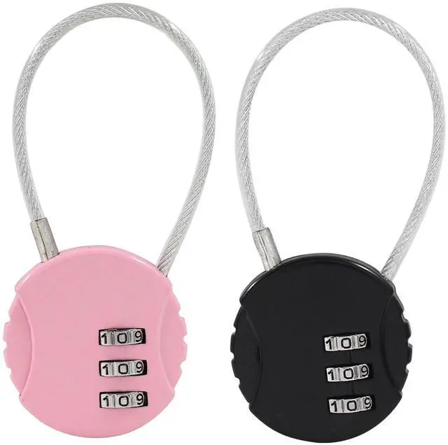 Alt view image 3 of 5 - Waziaqoc 2 Pcs Wire Rope Lock Mini Combination Lock Pink Black