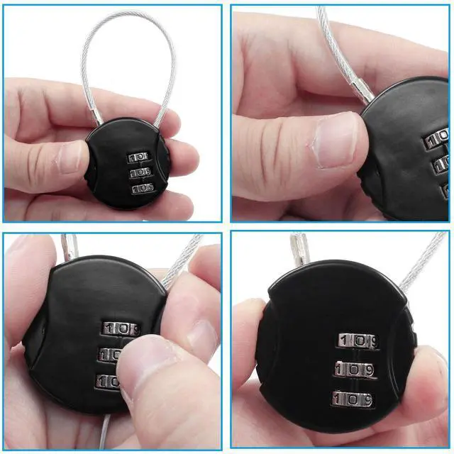 Alt view image 4 of 5 - Waziaqoc 2 Pcs Wire Rope Lock Mini Combination Lock Pink Black