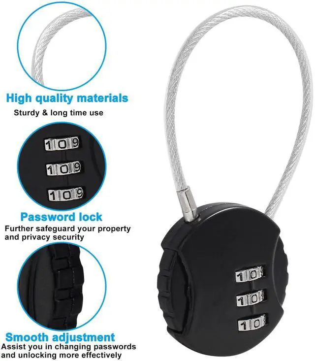 Alt view image 2 of 5 - Waziaqoc 2 Pcs Wire Rope Lock Mini Combination Lock Pink Black