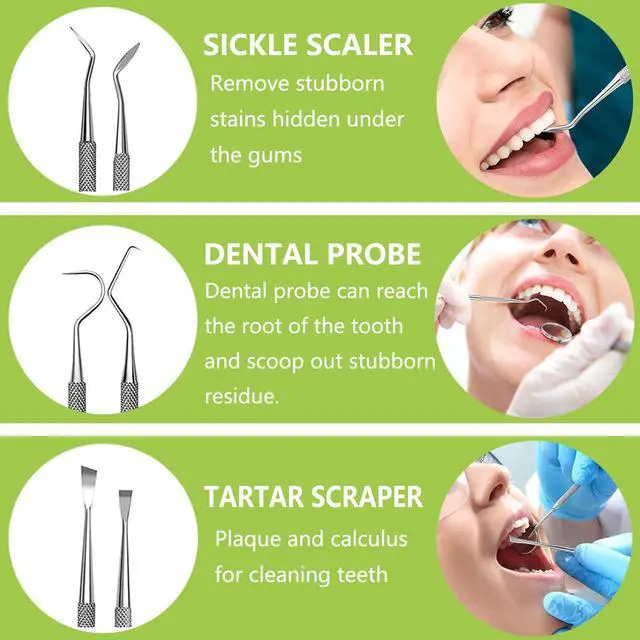 Alt view image 6 of 6 - Stainless Steel Dental Pick Tooth Scraper Tartar Plaque Remover Kit, Professional Teeth Cleaning Oral Care Tool for Dentist, Personal, Pet Use with Storage Box