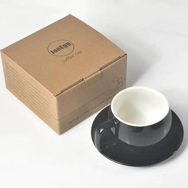 Alt view image 2 of 6 - IonEgg Porcelain Coffee Cup with Saucer, 270ml/9oz, Black, Minimalist Design for Latte, Cappuccino, Tea