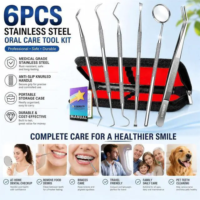 Alt view image 3 of 6 - G.CATACC Dental Pick Tools, Plaque Tartar Remover Teeth Cleaning Kit
