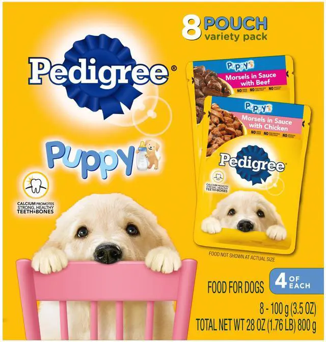 Main image of Pedigree Puppy Soft Wet Dog Food Variety Pack, 8 Count, 3.5 Oz Pouches