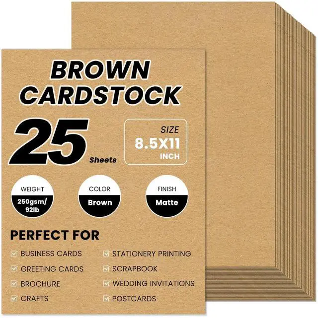 Main image of Brown Cardstock 8.5 x 11, 25 Sheets, 92lb/250gsm Kraft Paper
