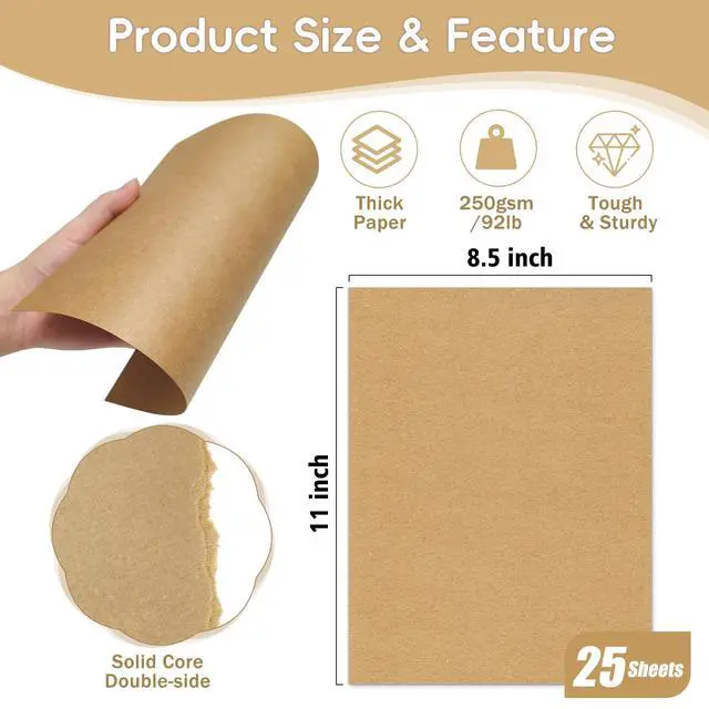 Alt view image 6 of 7 - Brown Cardstock 8.5 x 11, 25 Sheets, 92lb/250gsm Kraft Paper