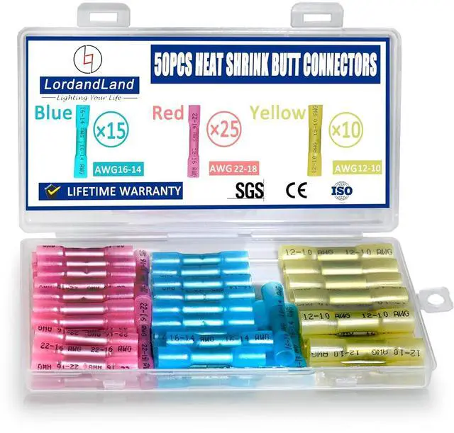 Main image of 50 Pcs Heat Shrink Butt Connectors Kit, Waterproof Insulated Marine Automotive Crimp Terminals, for Marine Automotive Motorcycle Truck Electrical