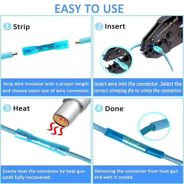 Alt view image 3 of 6 - 50 Pcs Heat Shrink Butt Connectors Kit, Waterproof Insulated Marine Automotive Crimp Terminals, for Marine Automotive Motorcycle Truck Electrical