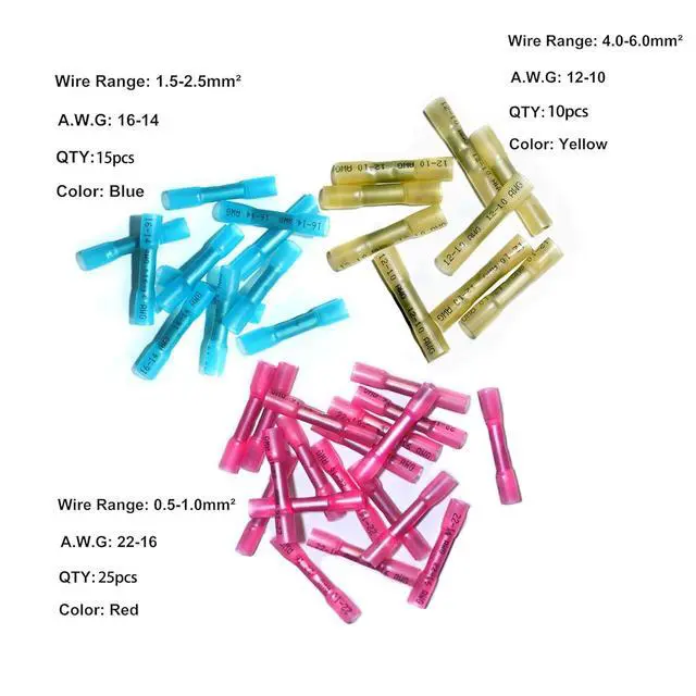 Alt view image 2 of 6 - 50 Pcs Heat Shrink Butt Connectors Kit, Waterproof Insulated Marine Automotive Crimp Terminals, for Marine Automotive Motorcycle Truck Electrical