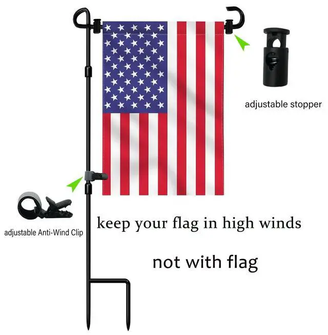 Alt view image 5 of 7 - Garden Flag Stand Holder Pole with Flag Stopper and Clip, Waterproof Powder-Coated Paint for House Flags, Decorative Yard Seasonal Flags