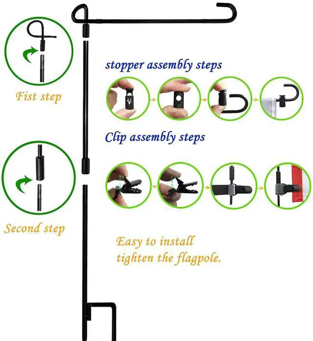 Alt view image 2 of 7 - Garden Flag Stand Holder Pole with Flag Stopper and Clip, Waterproof Powder-Coated Paint for House Flags, Decorative Yard Seasonal Flags