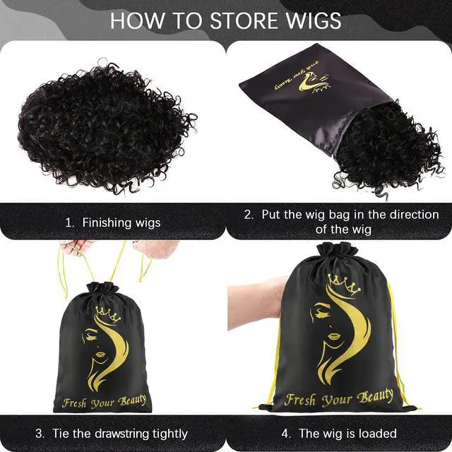 Alt view image 6 of 6 - 2PCS Satin Drawstring Storage Pouches for Hair Pieces, Extensions, Bundles, Styling Tools (Black)