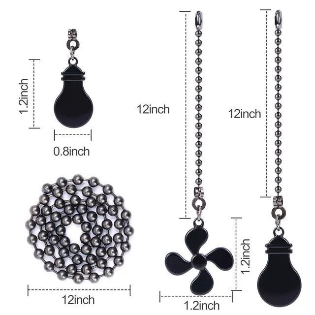 Alt view image 7 of 7 - 2 Pack Ceiling Fan Pull Chain Extension Set, 12 Inches Fan Light Bulb Shaped Pull Chains Extenders for Ceiling Fans and Lamps, Decorative Fan Pulls Pendant for Bedroom Li