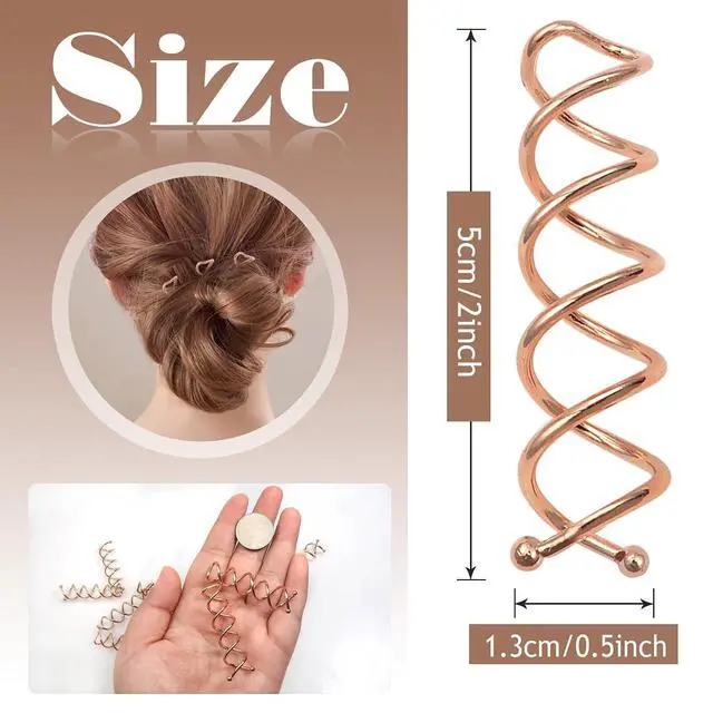 Alt view image 2 of 6 - 20pcs 2 Inch Rose Gold Spiral Hair Pins Bun Twister Spin Clip for Thick Hair Non Scratched Round Bun Maker