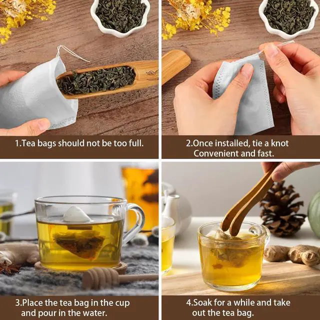 Alt view image 6 of 6 - 200Pcs Disposable Tea Filter Bags from Safe Natural Materials, with Drawstring, Empty, 3.54 x 2.75 inch, for Loose Leaf Tea, Spices, Herbs