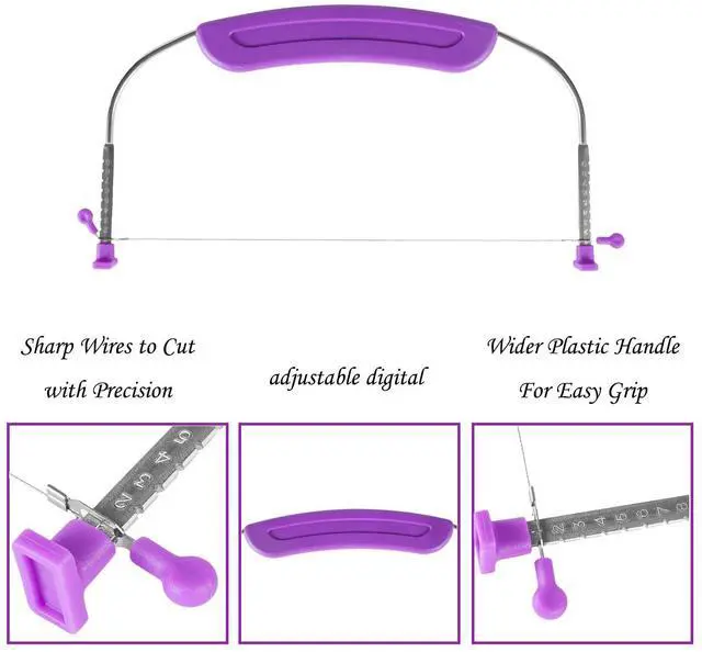 Alt view image 6 of 6 - Adjustable Cake Cutter Slicer Leveler, 9 Different Heights, Premium Food Grade Stainless Steel Double Wires, for Leveling and Molding, Purple