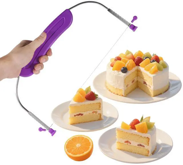 Alt view image 5 of 6 - Adjustable Cake Cutter Slicer Leveler, 9 Different Heights, Premium Food Grade Stainless Steel Double Wires, for Leveling and Molding, Purple