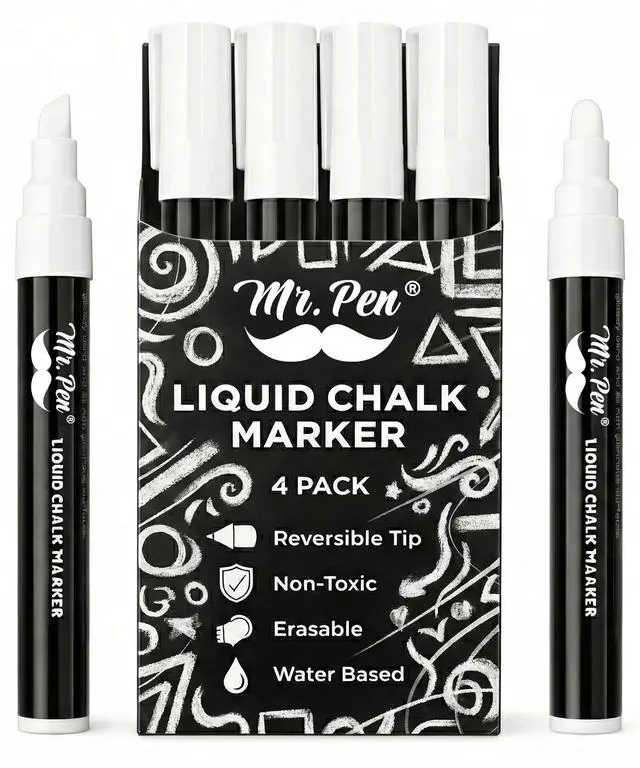 Main image of Mr. Pen Liquid Chalk Marker Pen, 4 Pack, 8 Labels