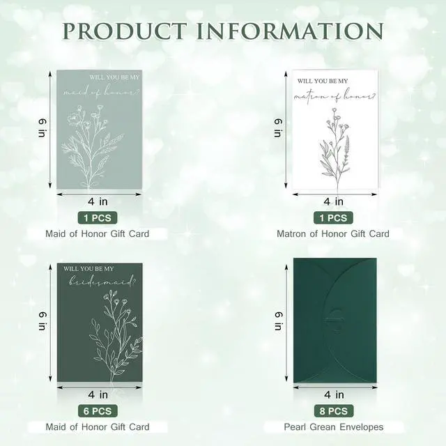 Alt view image 3 of 6 - Spakon 16 Pcs Bridesmaid Proposal Cards with Envelopes, Leaves, Flowers