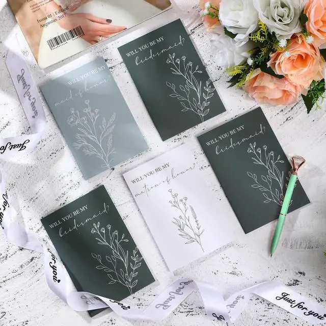 Alt view image 6 of 6 - Spakon 16 Pcs Bridesmaid Proposal Cards with Envelopes, Leaves, Flowers
