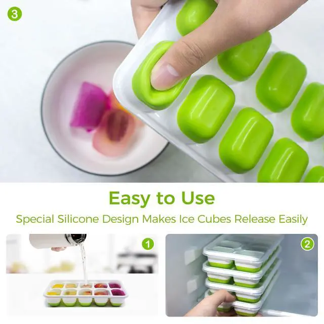 Alt view image 4 of 6 - DOQAUS 4 Pack Silicone Ice Cube Tray with Lids for Freezer