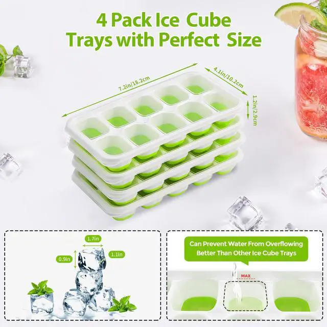 Alt view image 3 of 6 - DOQAUS 4 Pack Silicone Ice Cube Tray with Lids for Freezer