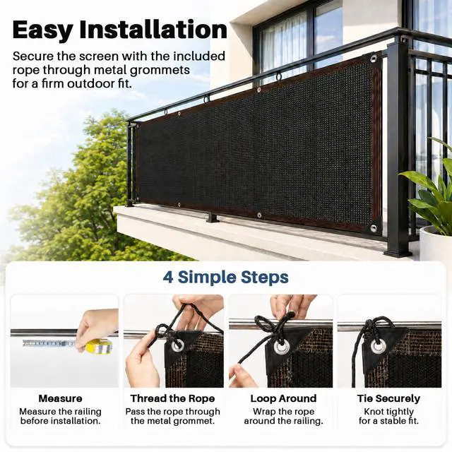 Alt view image 7 of 7 - RAINFLOW 3x10FT Black Mesh Balcony Privacy Screen