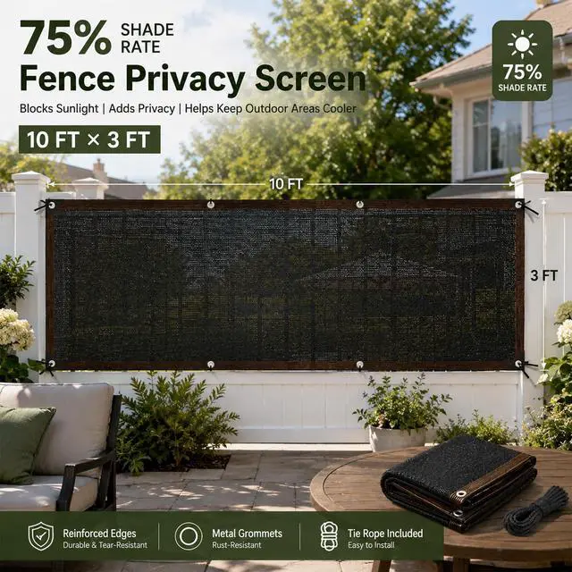 Alt view image 4 of 7 - RAINFLOW 3x10FT Black Mesh Balcony Privacy Screen