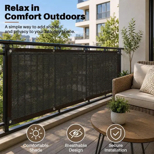 Alt view image 2 of 7 - RAINFLOW 3x10FT Black Mesh Balcony Privacy Screen
