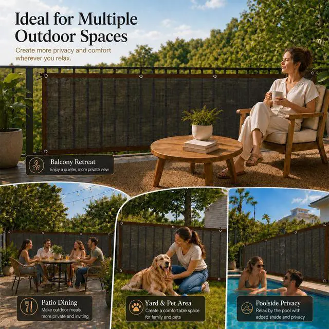 Alt view image 3 of 7 - RAINFLOW 3x10FT Black Mesh Balcony Privacy Screen
