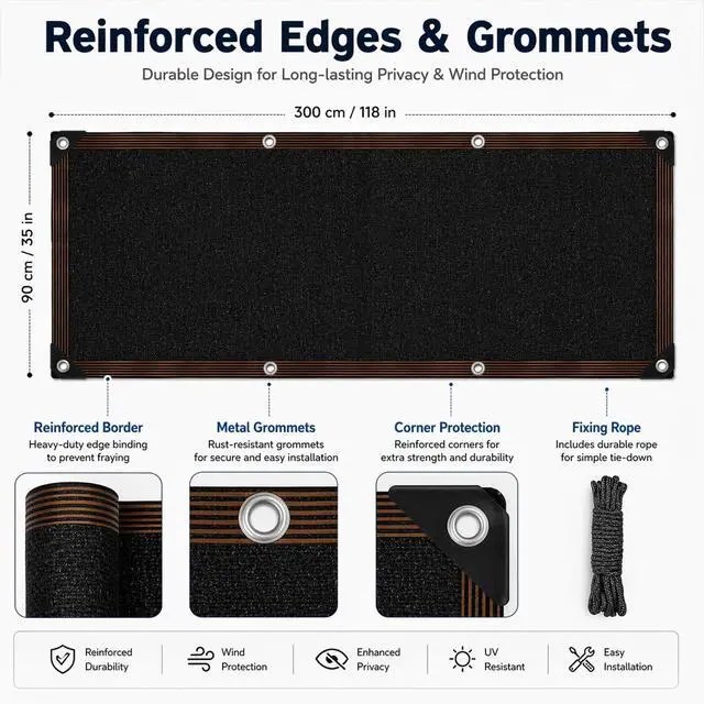 Alt view image 5 of 7 - RAINFLOW 3x10FT Black Mesh Balcony Privacy Screen