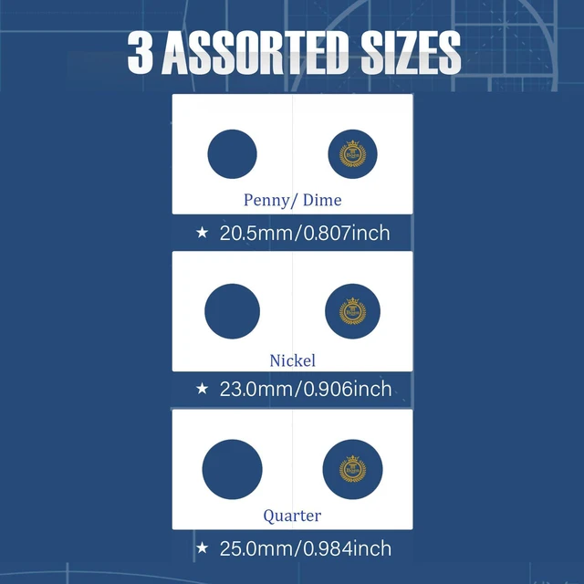Alt view image 4 of 4 - Boen 200Pcs Coin Flips 3 Assorted Sizes Professional Coin Holders