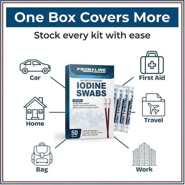 Alt view image 6 of 7 - Povidone Iodine Antiseptic Swabs, 50 Pack, for Wound Care