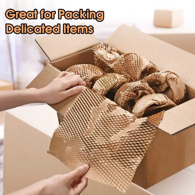 Alt view image 5 of 7 - Honeycomb Packing Paper Pacific Mailer 12" x 65' Bubble Cushioning Wrap with 20 Fragile Sticker Labels