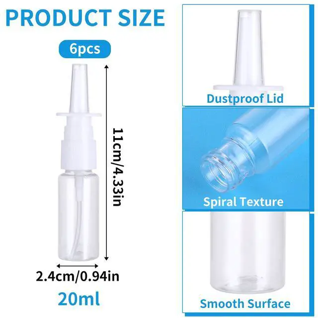 Alt view image 3 of 7 - Simarro 6Pcs 20ml Clear Empty Nasal Spray Bottles
