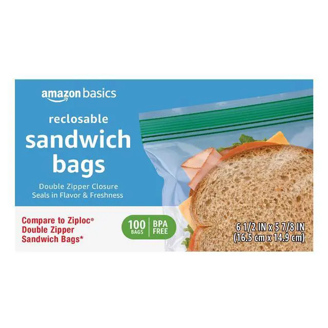 Alt view image 4 of 4 - Amazon Basics Reclosable Double Zipper Sandwich Storage Bags, BPA Free, 100Count