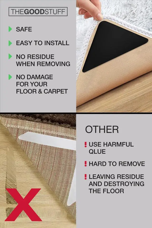 Alt view image 5 of 6 - Four Rug Corner Grippers Anti-Slip for Hardwood Floors, Laminate Flooring and Carpet - Hold Down Rugs and Runners
