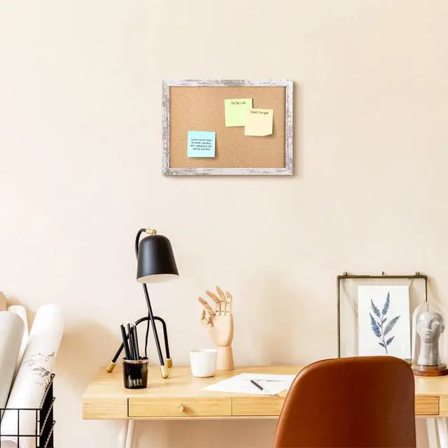 Alt view image 2 of 5 - Cork Board 11.8x8.6 Inches Mini Decorative Hanging Framed Pin Board Vision Board with Wooden Frame for Wall School Home Office (2230,WH,1p)