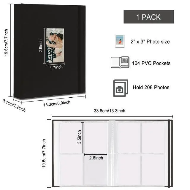 Alt view image 3 of 6 - Fujifilm 208-Photo Mini Instant Film Photo Album, 2x3 Inch, Linen Hardcover, Black (1 Pack)