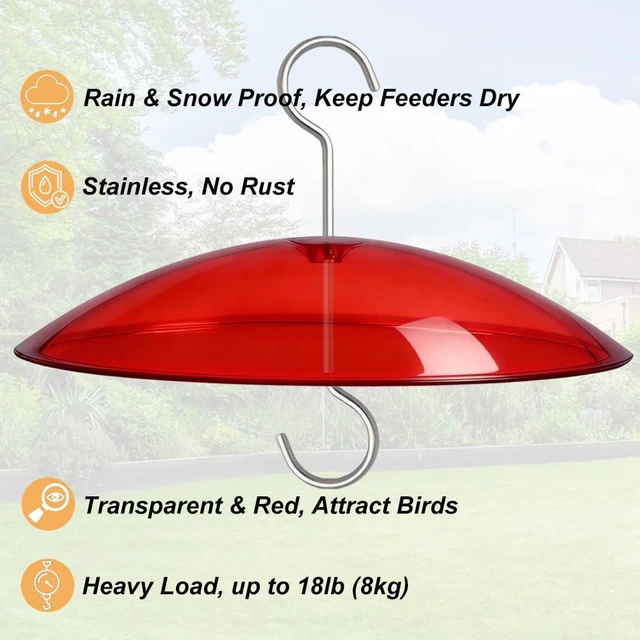 Alt view image 2 of 7 - 8" Mini Plastic Rain Cover for Bird Feeder, Red Weather Guard Baffle Dome